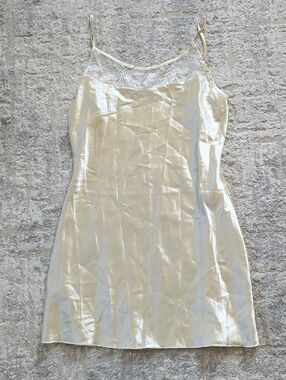 Shein Lace Yoke Satin Slip Chemise in Ivory Size Medium